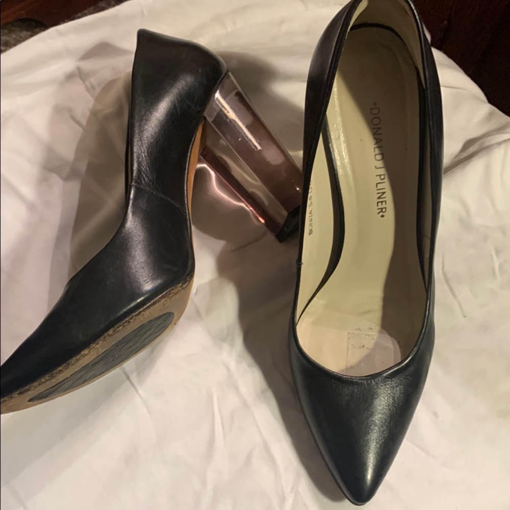 Black Donald Pliner pumps with clear heels